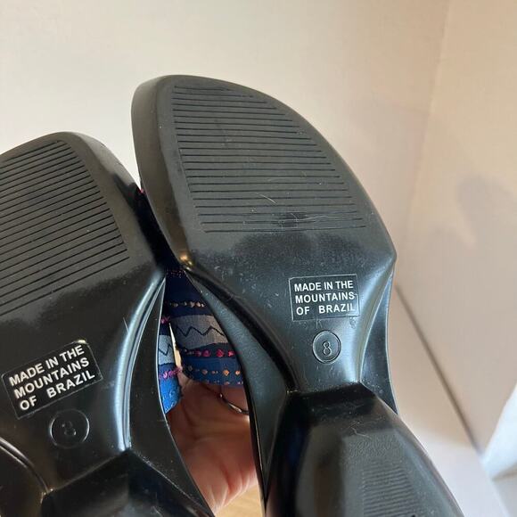 Art Effects Blue Embroidered Square Toe Chunky Slide Sandals Brazil Size 8 - Picture 9 of 11